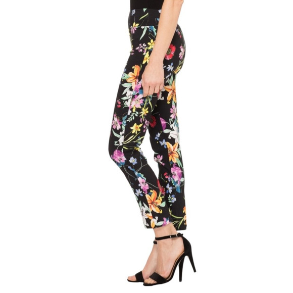 JOSEPH RIBKOFF Size US 6 Black Multicolor Floral Pull-On Stretch Cropped Pants - Picture 4 of 6